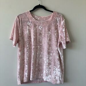 HUE Baby Pink Crushed Velvet Short Sleeve Top